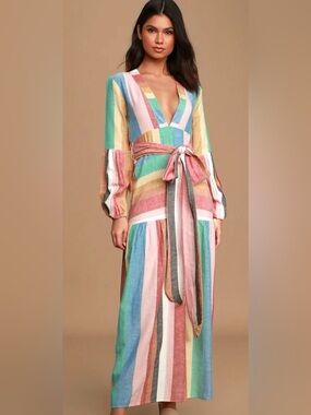 Sincerly Jules Pastel Rainbow Stripe Maxi Dress